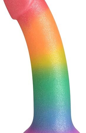 CURVE TOYS Simply Sweet Phallic Rainbow Silicone Dildo for Men Women & Couples Colorful Phallic Strong Suction Base Dildo 1 Piece, Rainbow