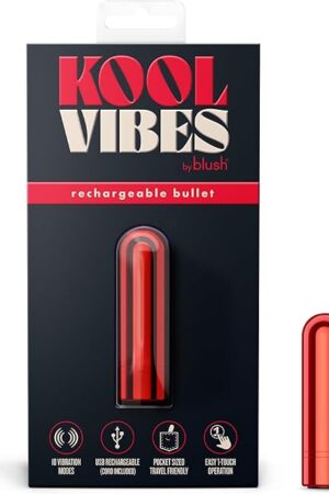 Blush Kool Vibes 25" Mini Bullet Vibrator, Quiet Pocket Clitoral Stimulator - 10 Vibrating Functions (5 Speeds & Patterns) USB Rechargeable - Bedroom Pleasure Adult Sex Toy for Women - (Cherry)