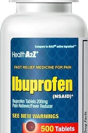 HealthA2Z? Ibuprofen 200mg | 500 Counts | Pain Relief | Body Aches | Headache | Arthritis | Cramps | Back Pain | Fever Reducer? (500 Count)