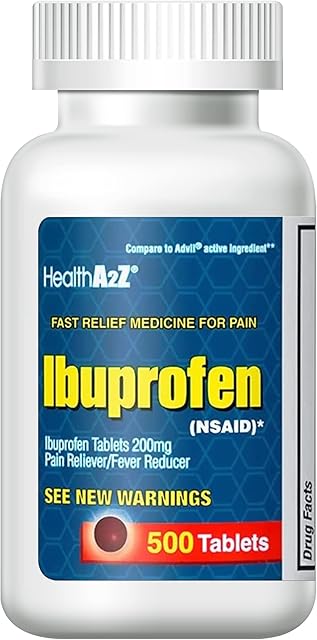HealthA2Z? Ibuprofen 200mg | 500 Counts | Pain Relief | Body Aches | Headache | Arthritis | Cramps | Back Pain | Fever Reducer? (500 Count)