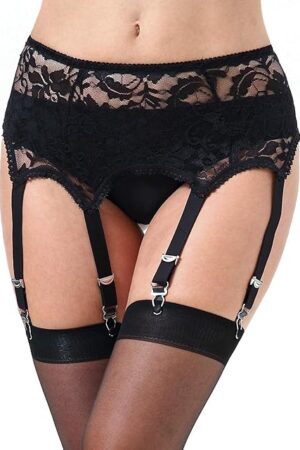 Lace Garter Belts/Sexy Mesh Suspender Belt with Six Straps Metal Clip for Women's Stockings/Lingerie (Garter Belt Sold Only)