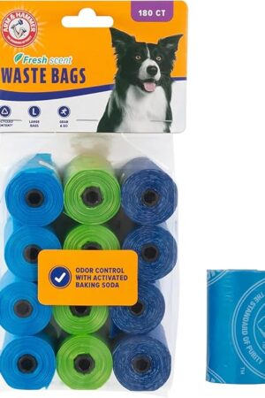Arm & Hammer Easy-Tear Disposable Dog And Cat Waste Bags With Activated Baking Soda, 180 Dog Poop Bags, 9 x 14 Inches