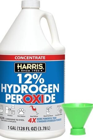 HARRIS 12% Concentrated Hydrogen Peroxide, 128oz, for Kitchen, Bath, Laundry, Home and Garden with Easy Fill Funnel
