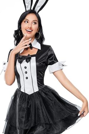 Women Halloween Cosplay Bunny Girl Outfit Sexy Roleplay Party Dress Anime Maid Dress
