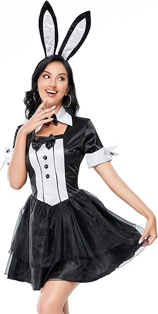 Women Halloween Cosplay Bunny Girl Outfit Sexy Roleplay Party Dress Anime Maid Dress