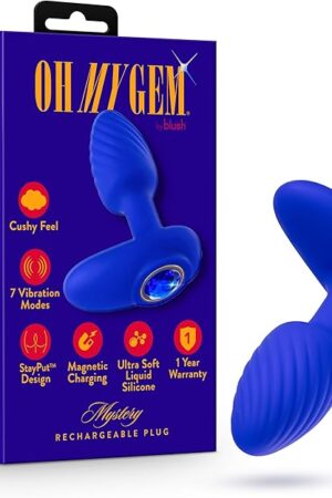 Blush Novelties - Blush Oh My Gem ? Mystery 4 Inch Vibrating Anal Plug Massager with Stayput? Design & Sapphire Gem Base - 7 Vibration Modes - Platinum Cured Liquid Silicone - Adult Sex Toy - in Blue