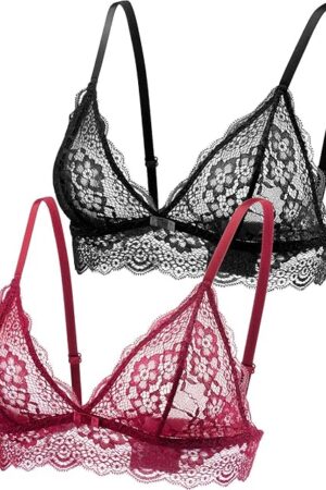 Lace Bralettes for Women No Underwire Sexy Triangle See Thru V Neck Unpadded Bra