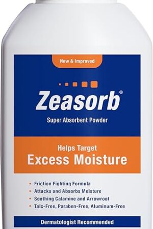 Zeasorb Excess Moisture Control Super Absorbent Foot & Body Powder, Dermatologist Recommended, Friction-Fighting Formula with Patented Odor Control Technology, 25 oz bottle