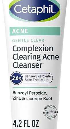 Cetaphil Gentle Clear Complexion-Clearing BPO Acne Cleanser with 26% Benzoyl Peroxide, Creamy and Soothing for Sensitive Skin, Suitable for All Skin Types, 42oz