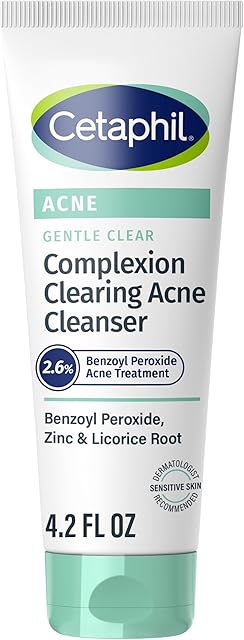 Cetaphil Gentle Clear Complexion-Clearing BPO Acne Cleanser with 26% Benzoyl Peroxide, Creamy and Soothing for Sensitive Skin, Suitable for All Skin Types, 42oz