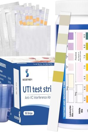 4-in-1 UTI Test Strips, 50ct Full Panel Urinary Tract Infection Test Kit at Home for Women Men Kids, Urinalysis Leukocytes, Nitrites, PH, Protein Urine Strip for UTI and Bladder, 50 Strips 50 Cups