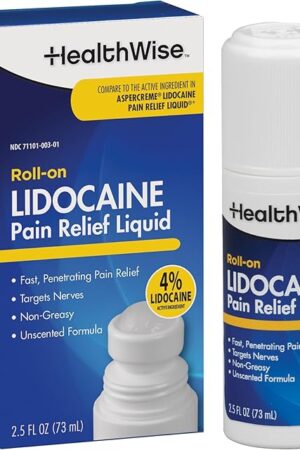 HealthWise 4% Lidocaine Roll-On | OTC Strength | Pain Relief Liquid | 25 oz 73 mL | Non-Greasy, Unscented Formula | Topical Anesthetic