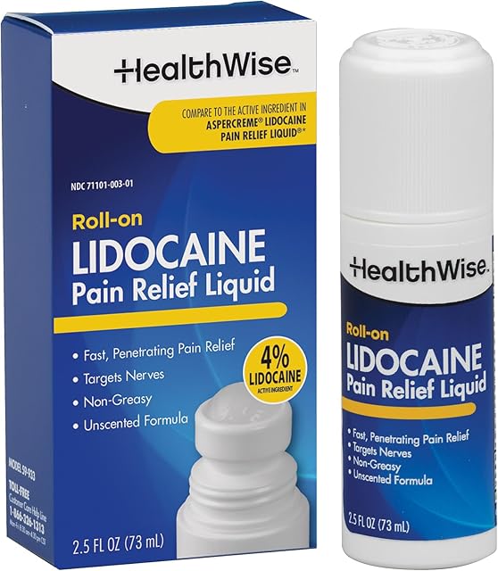HealthWise 4% Lidocaine Roll-On | OTC Strength | Pain Relief Liquid | 25 oz 73 mL | Non-Greasy, Unscented Formula | Topical Anesthetic