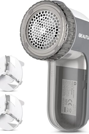 BEAUTURAL Fabric Shaver and Lint Remover, Sweater Defuzzer with 2-Speeds, 2 Replaceable Stainless Steel Blades, Battery Operated, Remove Clothes Fuzz, Lint Balls, Pills, Bobbles Gray