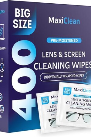 Glasses Wipes Lens Cleaner - Lens Wipes for Eyeglasses - 400 Pre-moistened Individually Wrapped Wipes for Eye Glasses, Electronics, Phone, Computer, Laptop Screen - Camera Lens Cleaner - Made in EU