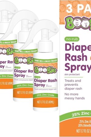 Baby Diaper Rash Cream Spray by Boogie Bottoms, No-Rub Touch Free Application for Sensitive Skin, Over 200 Sprays per Bottle, 17 oz, Pack of 3