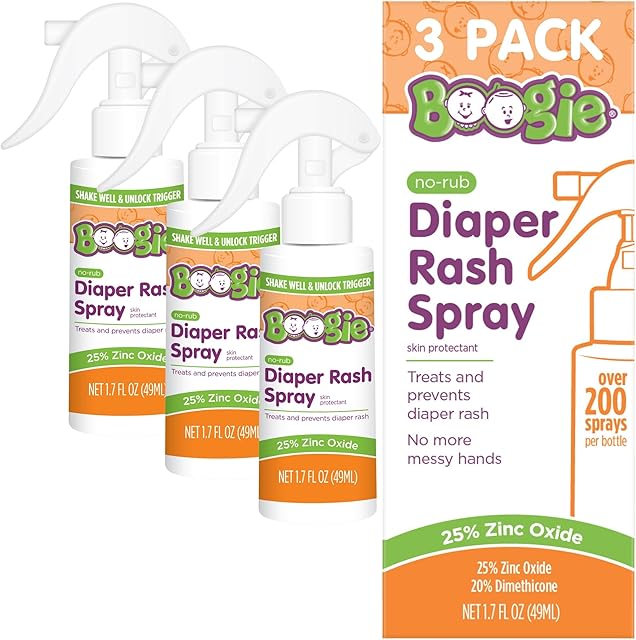 Baby Diaper Rash Cream Spray by Boogie Bottoms, No-Rub Touch Free Application for Sensitive Skin, Over 200 Sprays per Bottle, 17 oz, Pack of 3