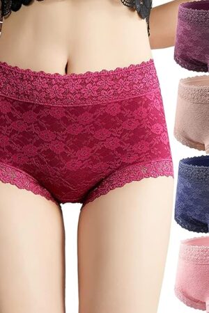 Women's Sexy Lace Hipster Underwear Cotton High Waist Boyshorts Panties For Women Seamless Ladies Briefs 4 Pack