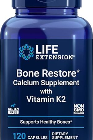 Life Extension Bone Restore + Vitamin K2 Vitamins & Minerals Maintain Bone Health & Strength - Fortifying Nutrients Calcium, D3 & Important Bone Building Minerals - Non-GMO, Gluten-Free -120 Capsules