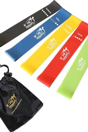 Fit Simplify Resistance Loop Exercise Bands with Instruction Guide and Carry Bag, Set of 5