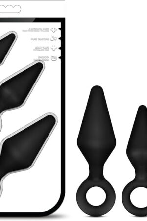 Blush Novelties Sex Toy - Night Rimmer Platinum Cured Puria Silicone Anal Butt Plug Set - 3 PCS - Beginner to Advanced Trainer Kit - Ultrasilk Smooth Long-Term Wear - Men Women & Couples - Black