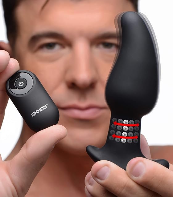 Gyro-M 10X Curved Rimming Plug with Remote Control - Anal Sex Toy for Men, Women, & Couples Rotating Beads Stimulate at The Stem with Gyrating Head
