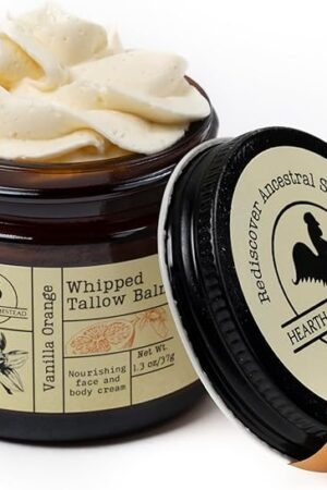 Handmade Whipped Tallow Balm (Vanilla Orange) - Organic Body Butter with Infused Olive Oil, for Eczema, Rosacea, Baby - 1.3 oz