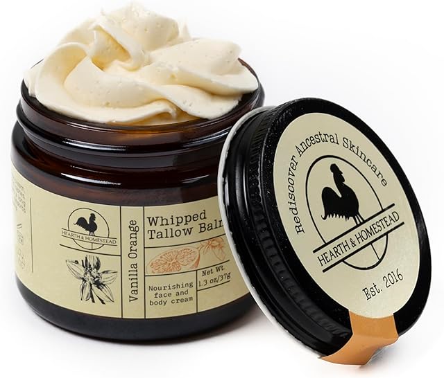 Handmade Whipped Tallow Balm (Vanilla Orange) - Organic Body Butter with Infused Olive Oil, for Eczema, Rosacea, Baby - 1.3 oz