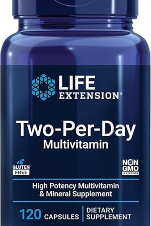 Life Extension Two-Per-Day Multivitamin, Vitamins B, C, D, zinc, Packed with Over 25 Vitamins, Minerals & extracts, Two-Month Supply, Non-GMO, Gluten-Free, 120 Capsules