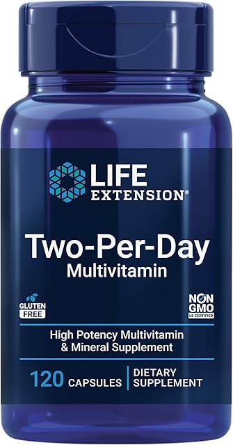 Life Extension Two-Per-Day Multivitamin, Vitamins B, C, D, zinc, Packed with Over 25 Vitamins, Minerals & extracts, Two-Month Supply, Non-GMO, Gluten-Free, 120 Capsules