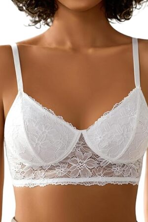 Lace Bra Sexy Bralettes Womens Wireless Balconette Bras Half Cups Double-Layered Soft