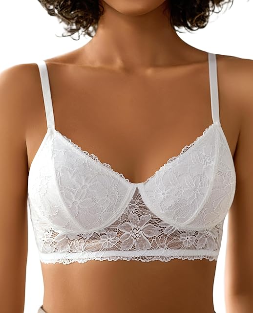 Lace Bra Sexy Bralettes Womens Wireless Balconette Bras Half Cups Double-Layered Soft