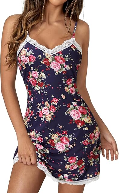 Women's Sexy Lace Strap Babydoll Chemise Nightgown Lingerie V Neck Full Slip Nightdress