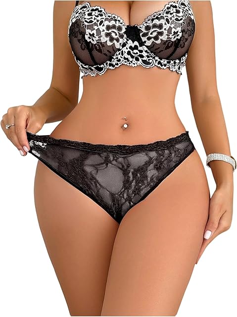 Women's Lace Crotchless Panties Cut Out Low Rise Bow Briefs Lingerie Underwear