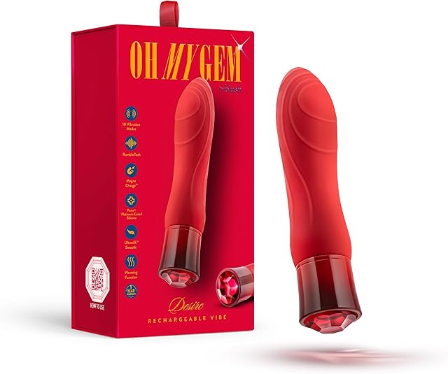 Blush Novelties Oh My Gem - Desire - 55Puria Silicone G Spot Vibrator - 5 Speeds & 5 Unique Vibrating Modes with Warming Function - USB Rechargeable with Cable Included - IPX7 Waterproof - Ruby