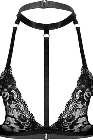 Women Halter Lingerie Sexy Lace Open Nipples Bralette Wire-Free Unlined Bra Top Nightwear