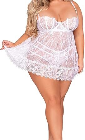 Women's Eyelash Lace Babydoll Set