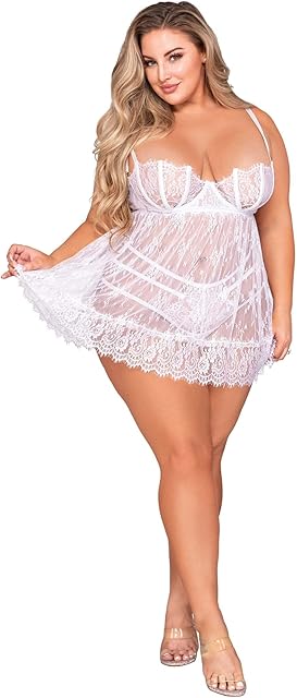 Women's Eyelash Lace Babydoll Set
