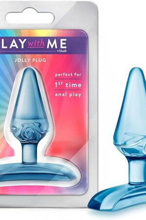 Blush Novelties Play with Me - Jolly Plug - Petite 2.75" Anal Plug - Tapered Head for Easy Insertion Perfect for Beginner's - Base Anchors Plug Outside The Body for Comfort - Adult Sex Toy - Blue