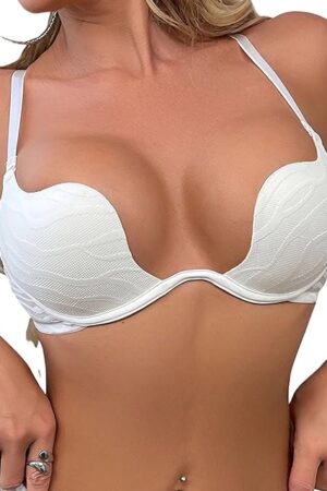 Women's Push Up Bralette Deep V Plunge Padded Low Cut Bras Underwire Balconette Sexy Lace Lingerie Bra