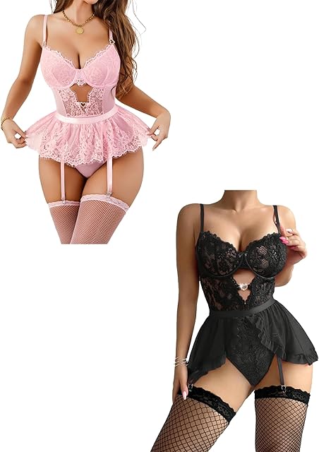 Hot Sexy Lingerie For Women Red Sexy Lingerie For Women With Garters Lace Teddy Bodysuit Stockings