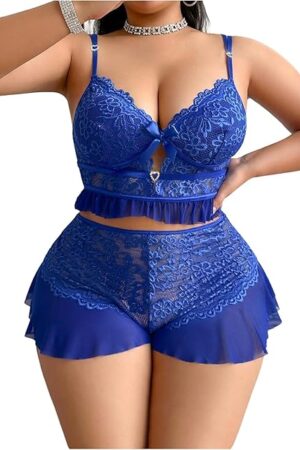 Women Plus Size Cami Shorts Pajamas Set Nightwear Sexy Lace Lingerie Sleepwear