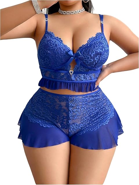Women Plus Size Cami Shorts Pajamas Set Nightwear Sexy Lace Lingerie Sleepwear