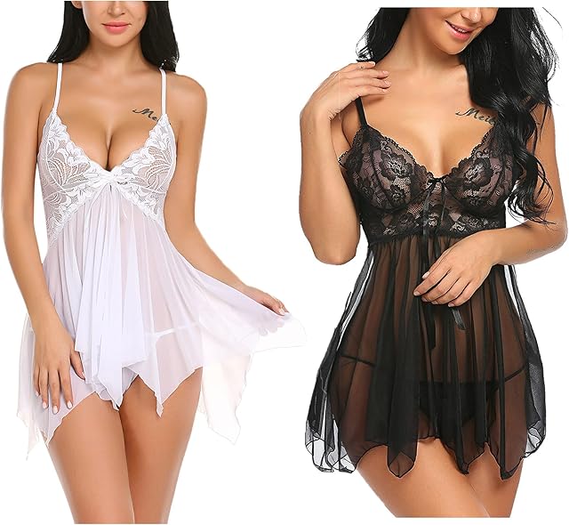 Babydoll Lingerie for Women Sexy Sleepwear Bridal Nightgown Lace Lingerie Medium