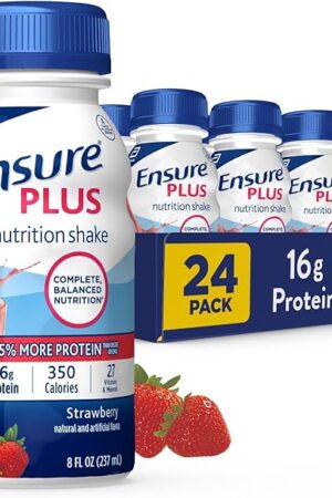 Ensure Plus Strawberry Nutrition Shake | Meal Replacement Shake | Ready To Drink | 16g Protein and 27 Vitamins and Minerals | 8 fl oz - 24 Pack
