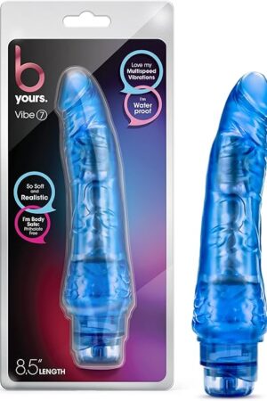 Blush Novelties B Yours Vibe #7 - Soft Multispeed Vibrating Dildo - 8.75 Inch Long - 1.75" Wide - Flexishaft Flexible Body Conforms to Your Body - Waterproof Vibrator - Sex Toy for Women - Clear Blue