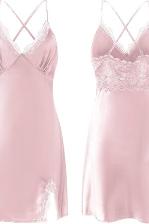 Womens Sexy Lingerie Lace Chemises Nightgown Sleep Dress Satin Slip Silk Negligee Nightie Bridal