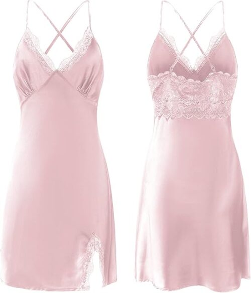 Womens Sexy Lingerie Lace Chemises Nightgown Sleep Dress Satin Slip Silk Negligee Nightie Bridal