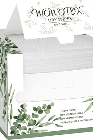 Disposable Face Towel Biodegradable Large Dry Wipes 60 Count/Box Extra Thick Soft Clean Facial Towels for Sensitive Skin, Makeup Removing, Cleansing, Nursing, Travel, 10?12 Inches