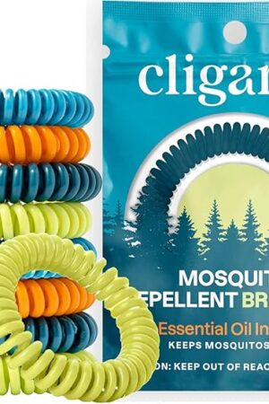 Cliganic 10 Pack Mosquito Repellent Bracelets for Adults & Kids - Natural DEET-Free Bands, Individually Wrapped